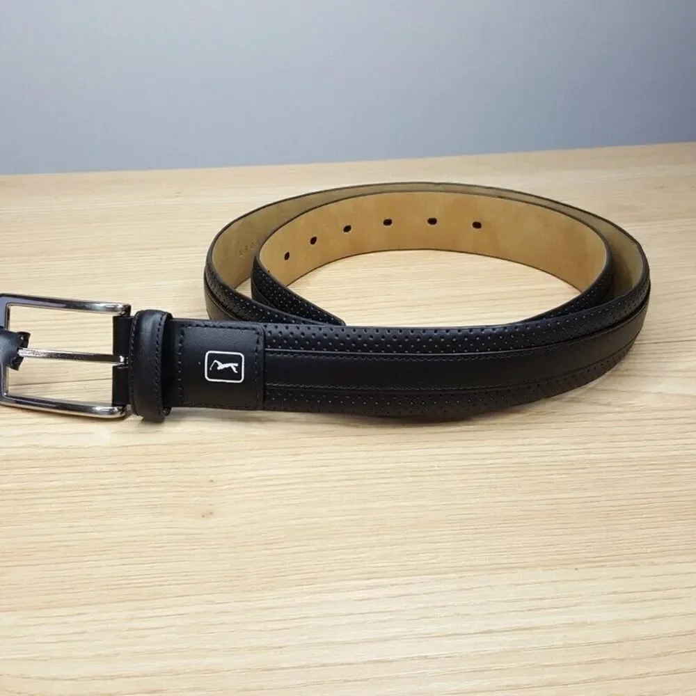 PGA TOUR Mens Belt Size 30 Black Leather Center Stripe Dress Casual Golf